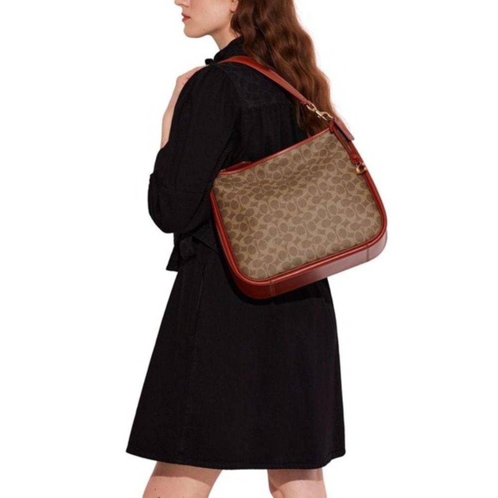 NWT COACH Coated Canvas Signature‎ Cary Shoulder Bag in Tan Rust - Picture 5 of 16